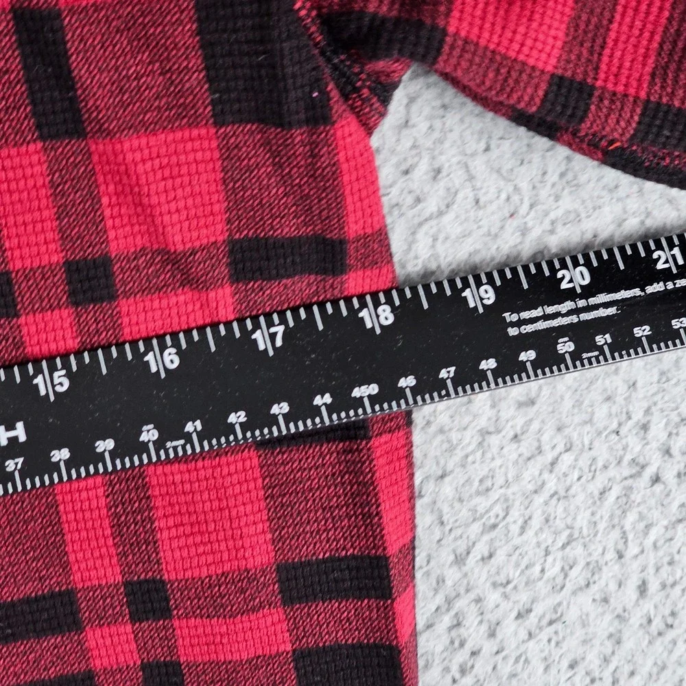 Polo Ralph Lauren Shirt Mens Medium Red Black Plaid Thermal Waffle Knit Pullover